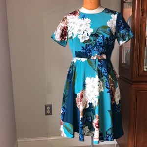 Anthropologie Blue Floral Short Sleeve Dress